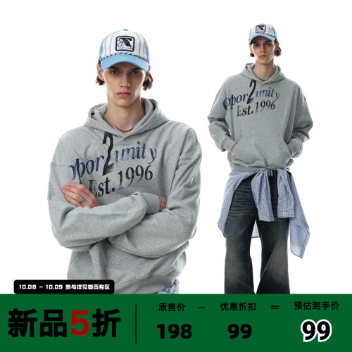 美式复古字母连帽宽松男士卫衣