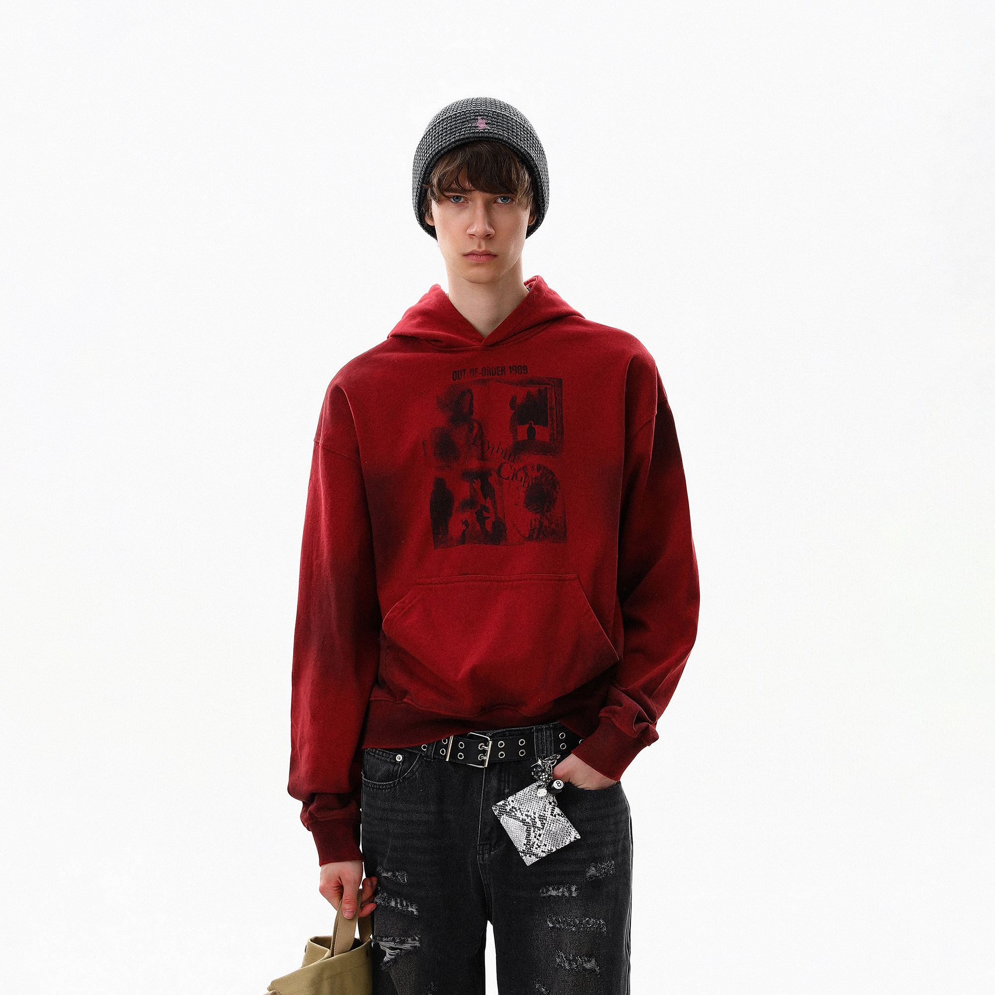 MRNEARLY美式复古印花连帽套头卫衣男女宽松短款设计感潮牌上衣,男装,卫衣,淘宝优惠券,粉丝福利购,淘宝优惠卷