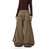 MRNEARLY美式 男女可拆卸腰包裤 复古工装 风多口袋拼接设计感阔腿裤