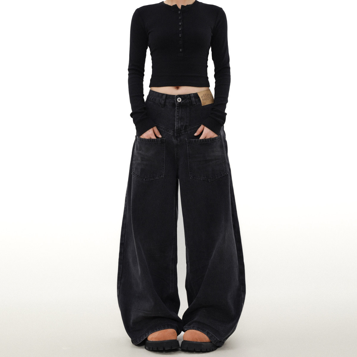 MRNEARLY美式复古阔腿牛仔裤