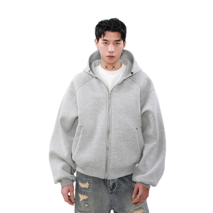 空气层重磅cleanfit外套 拉链开衫 MRNEARLY美式 boxy连帽卫衣男秋季