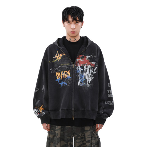 美式开衫拉链街头开衫外套卫衣男