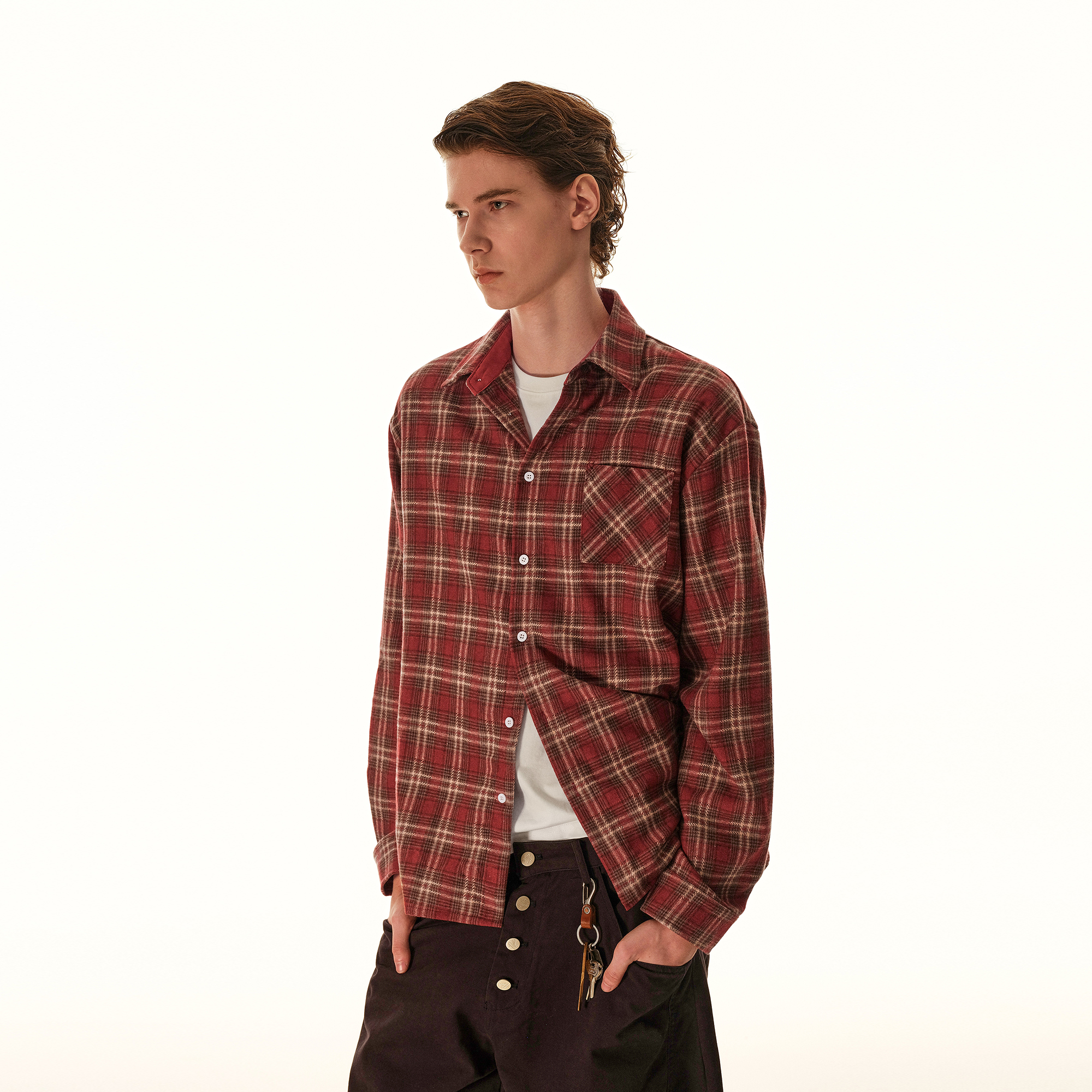 美式复古格子衬衫外套男长袖