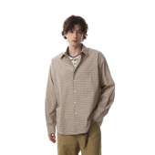 MRNEARLY美式 复古格子拼接衬衫 男翻领宽松休闲慵懒风上衣外套