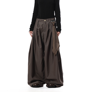 男女高级感条纹西裤 MRNEARLY美式 复古风设计感小众飘带褶皱阔腿裤