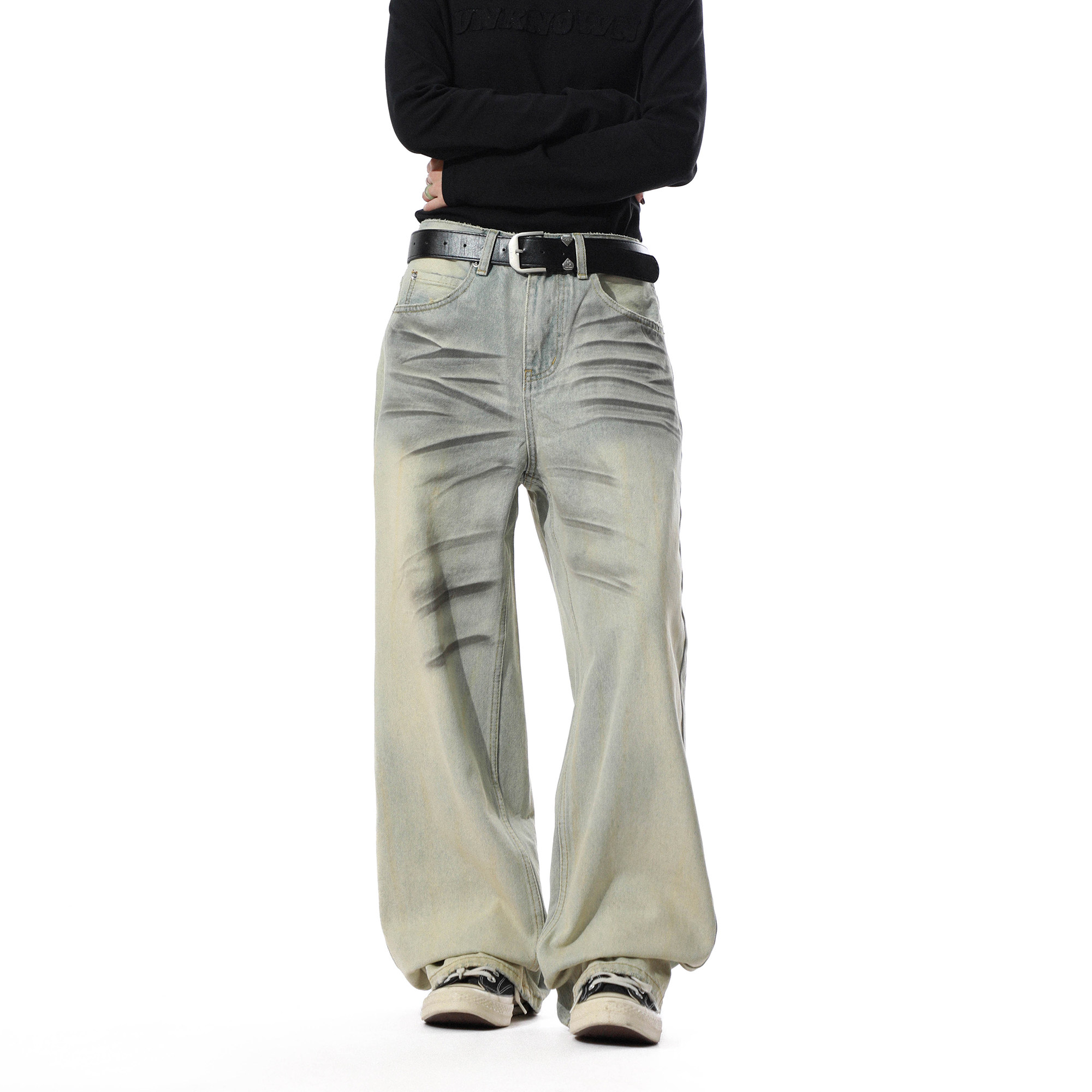 美式复古猫须直筒牛仔裤