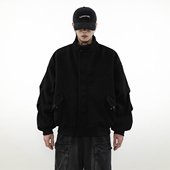 MRNEARLY美式 复古毛呢立领飞行员夹克棉服男冬季 加绒加厚外套男潮