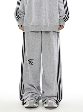 MRNEARLY美式复古卫裤高街直筒阔腿运动裤子男秋冬款情侣休闲长裤