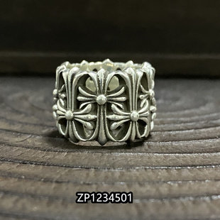 花魁silver 925纯银做旧圆墓葬十字架戒指欧美潮流小众情侣款指环