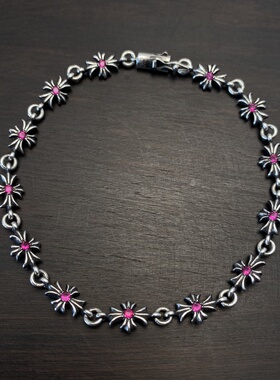 925纯银红宝石TinyE细十字花手链