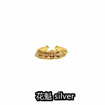 925镀22k金开口十字镶钻戒指