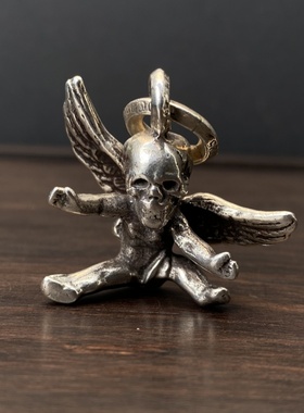 925纯银飞翔骷髅吊坠项链