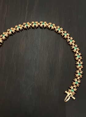 925银电镀22k金祖母绿十字花手链