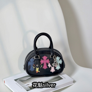 彩色十字架拼接手提包女 bag保龄球包 花魁silver 925纯银配件gym