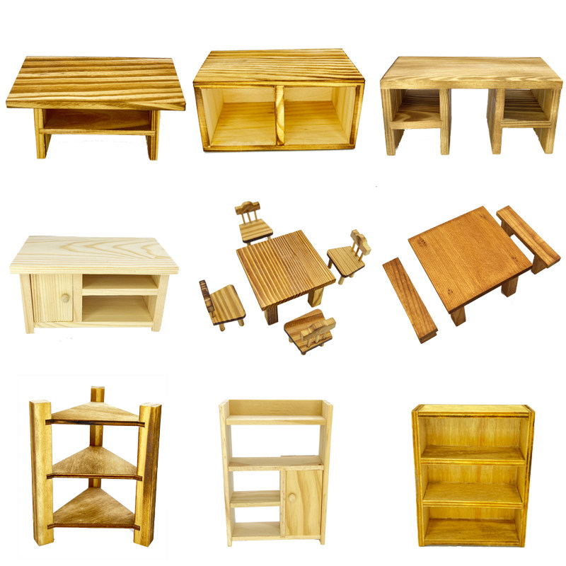 迷你厨房真煮全套木质家具类微缩配件凳子桌子椅子柜子过家家玩具