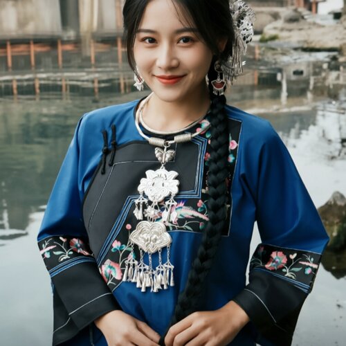 少数民族苗族苗银饰压领项圈项饰