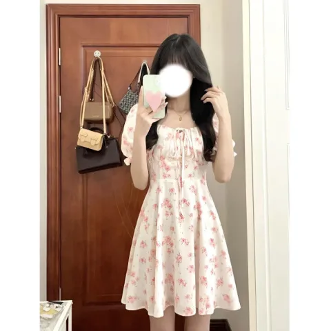 人连衣裙小众8134红】法式夏季欲收藏【设计感新款纯2025温柔系带