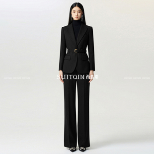SUITQIN西装秦黑色毛呢西装职业装套装女士秋冬前台售楼部工作服