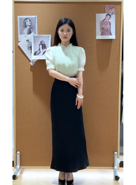 SUITQIN西装秦绿色立领短袖衬衫夏季职场时尚通勤高级感气质衬衣