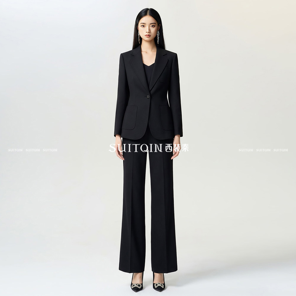 SUITQIN西装秦黑色职业西装套装女公考教资面试正装经理工作服秋