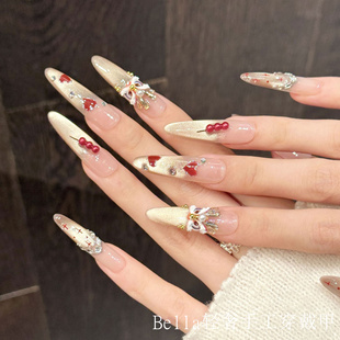 新款 轻奢高级感手工穿戴甲立体龙糖葫芦爱心猫眼新年国潮气质美甲