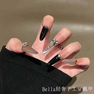 手工穿戴甲高级感美甲暗黑甜酷爆闪长款 显白假指甲贴片成品可拆卸