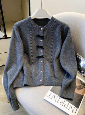 2026春款新年穿搭红色毛衣短款外套女超好看蝴蝶结针织开衫上衣