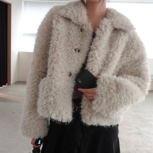 已出货尺码 韩系翻领口袋保暖显瘦毛毛绒外套 更新韩国chic新款