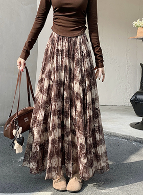 2026春季新款法式不规则复古拼色格纹显瘦高腰A字半身裙