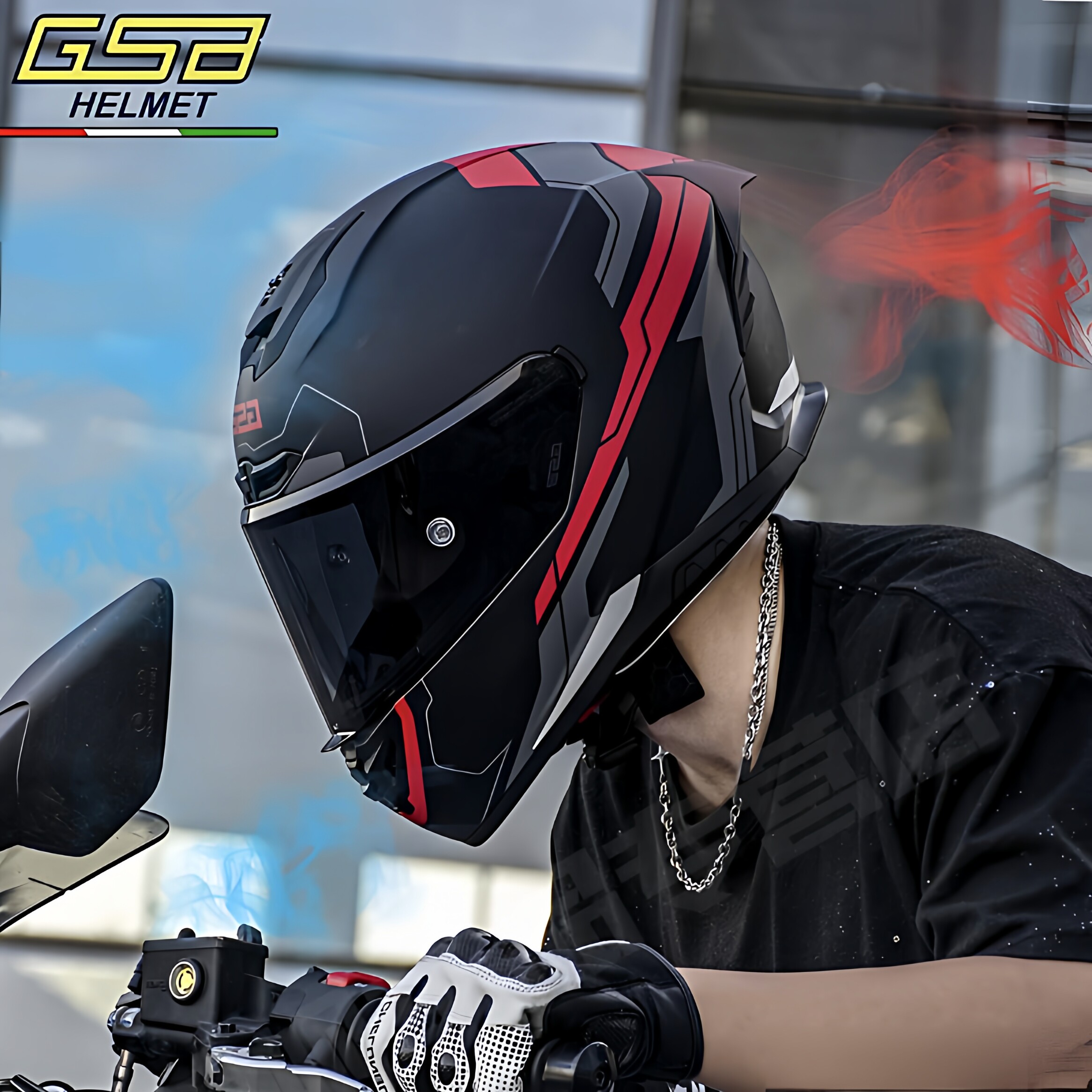 GSB361摩托车头盔全盔机车赛车新国标3C安全认证头盔ABS壳体男女