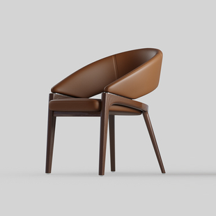 中古风岛台椅实木餐椅圆桌实木真皮意式极简餐椅家用北欧软包高级