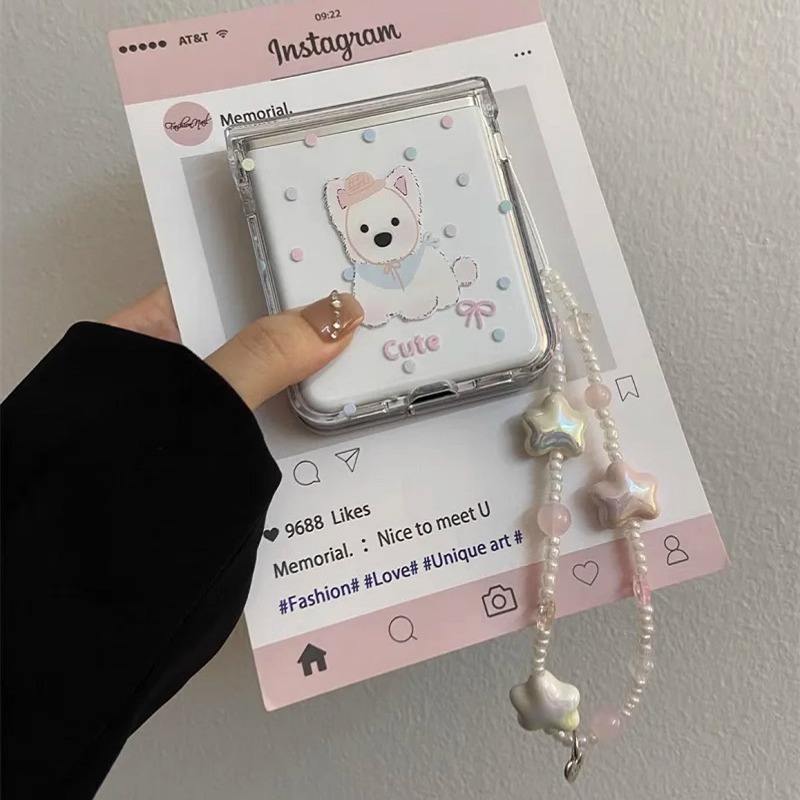 可爱彩色波点西高地适用华为Pura X折叠屏手机壳pocket小米mixflip三星zflip6手链OPPOFind N3Flip荣耀vivo女