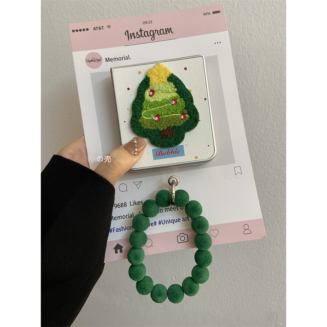 新款刺绣圣诞树适用华为pocket2折叠屏手机壳小米mixflip网红三星zflip6手链OPPO Find N3Flip硬壳荣耀vivo女