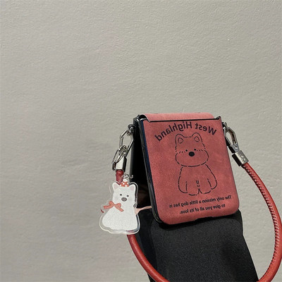 可爱皮纹西高地狗狗适用华为pocket2折叠屏手机壳小米mixflip全包三星zflip6翻盖OPPO Find N3Flip手绳荣耀女