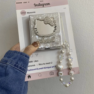 网红贝壳纹kt猫镜子适用华为Pura X折叠屏手机壳pocket2小米mixflip三星zflip6手链OPPOFindN3Flip荣耀vivo女