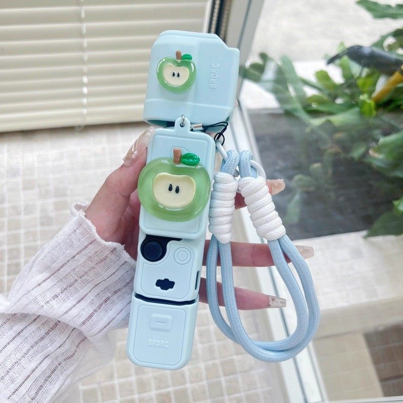 小清新青苹果适用大疆pocket3硅胶套保护壳口袋云台运动配件手绳