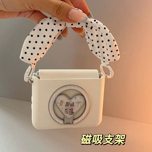 可爱爱心磁吸支架适用华为Pura X折叠屏手机壳pocket 2手提小米mixflip2三星zflip7全包OPPOFindN3Flip荣耀女