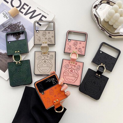 高档奢华压花皮纹适用三星Zflip4手机壳sm-zflip5潮牌卡通动漫galaxyf7110折叠屏手提指环扣zflip2女款保护套