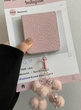 高级皮质山茶花适用华为pocket2折叠屏手机壳OPPO Find N3 Flip荣耀三星zflip6毛球手链小米mixflip硬壳xflip