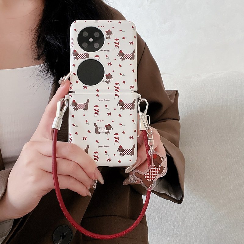 网红苹果腊肠狗适用华为pocket2折叠屏手机壳小米mixflip硬壳三星zflip6手绳挂件OPPO Find N3Flip荣耀vivo女
