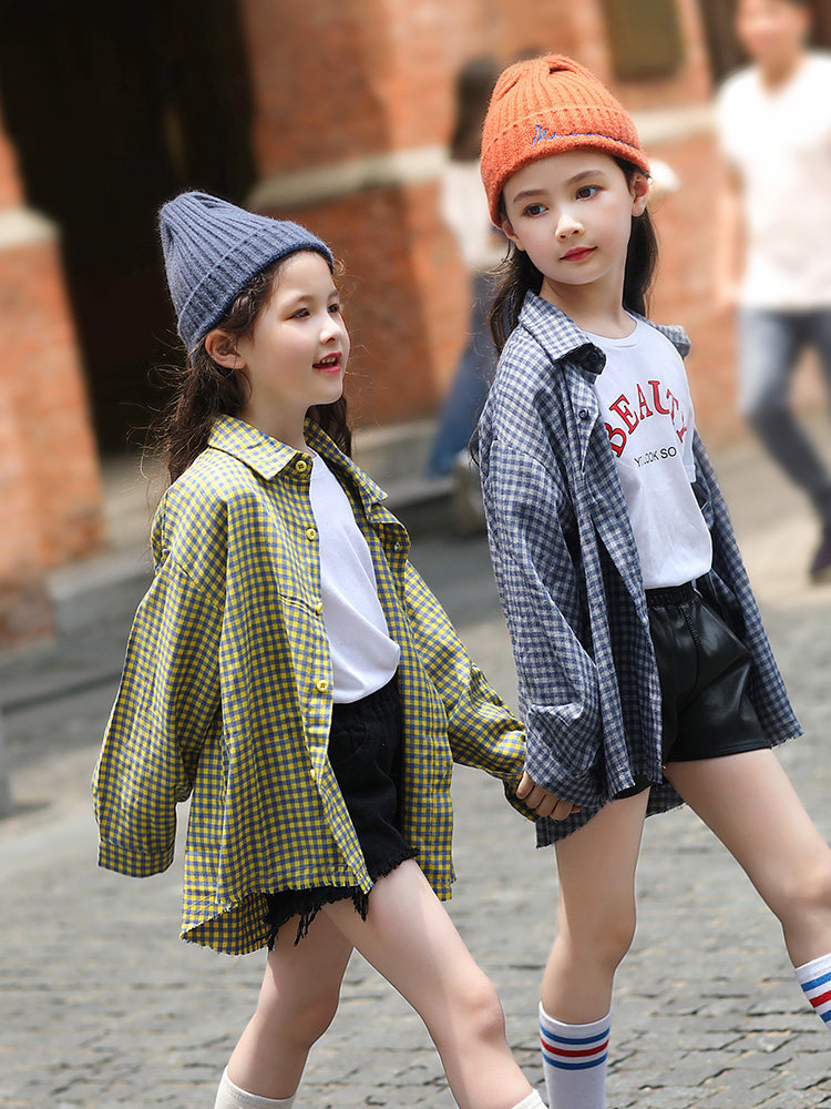 Girls ' shirts 2020 new middle and large children's suits long-sleeved thin Western-style plaid shirts Korean version of the fashionable jacket
