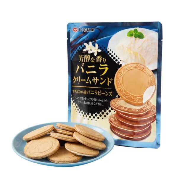 盒马代购七尾制果 香草奶油味夹心薄脆饼干66g日本进口