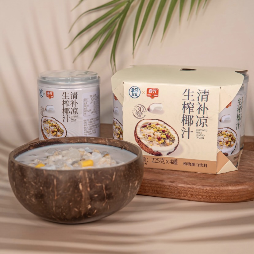 盒马代购盒马x春光 生榨椰汁清补凉225g*4 生榨椰汁炖桃胶225g*4