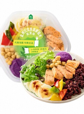 盒马工坊 盐烤三文鱼紫薯糙米能量碗280g