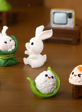 微景观现代树脂工艺品新款端午粽子龙舟粽叶兔子13款树脂饰品摆件