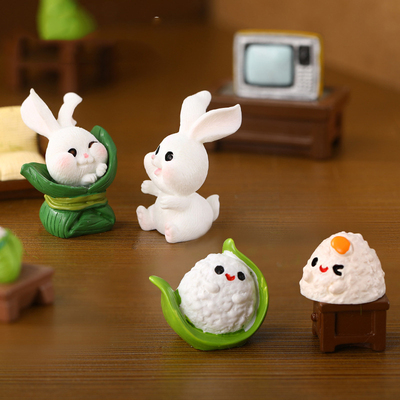 微景观现代树脂工艺品新款端午粽子龙舟粽叶兔子13款树脂饰品摆件