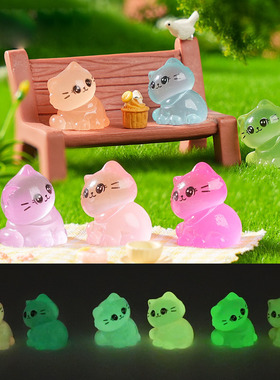 微景观创意树脂工艺品新品夜光歪头小猫咪园艺造景 DIY装饰品摆件