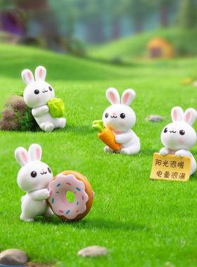 微景观可爱开心甜甜圈小兔子公仔 园艺造景diy装饰品桌面小摆件