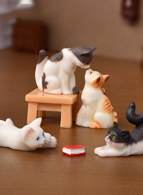 微景观树脂工艺品可爱卡通写实小猫摆件仿真动物猫咪水晶球配件
