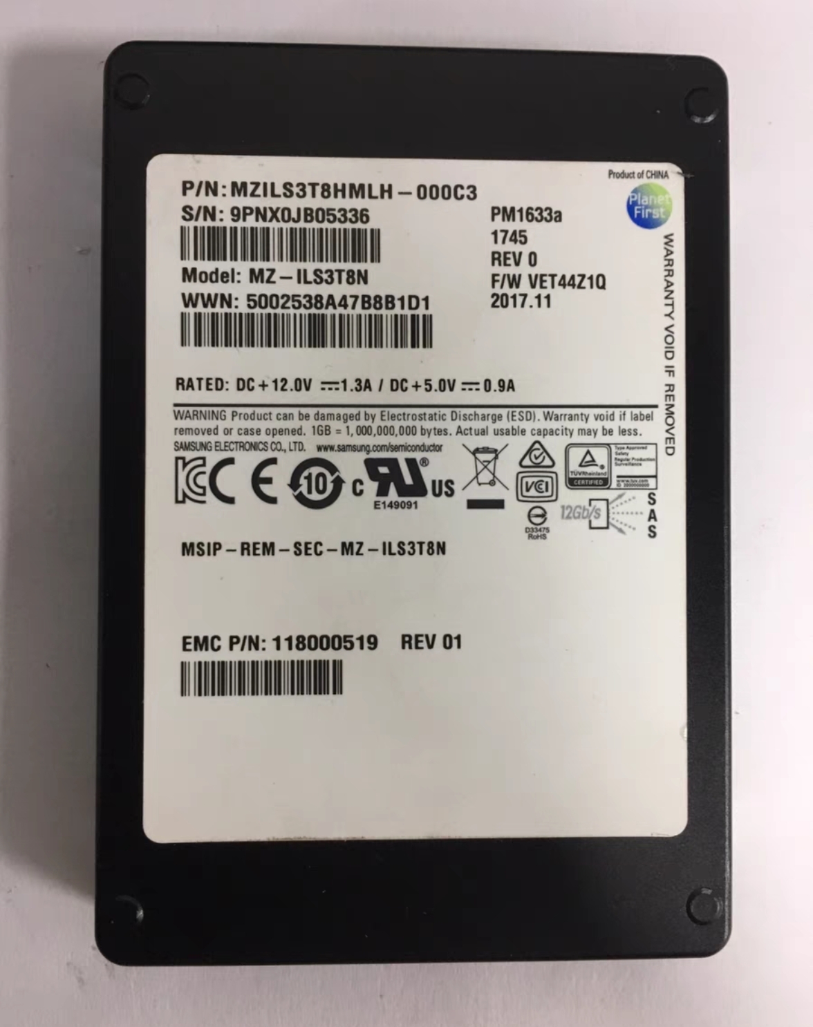 Dell EMC 1.92T 3.84T SAS存储硬盘118000518 118000519 PM1633A